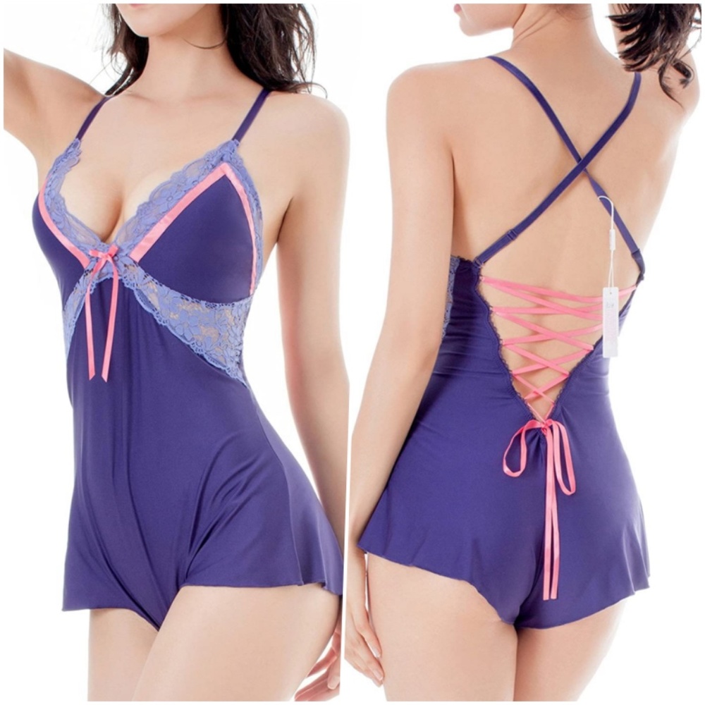 Purple with Pink Ribbons Teddy; L